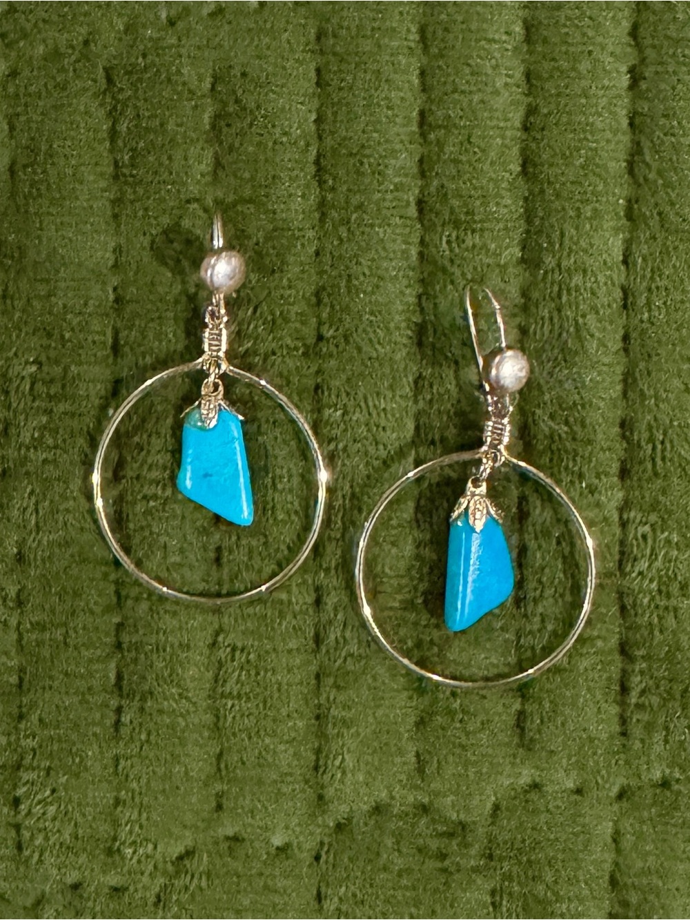 Handmade Gold Hoop Boho Earrings with Turquoise Stone